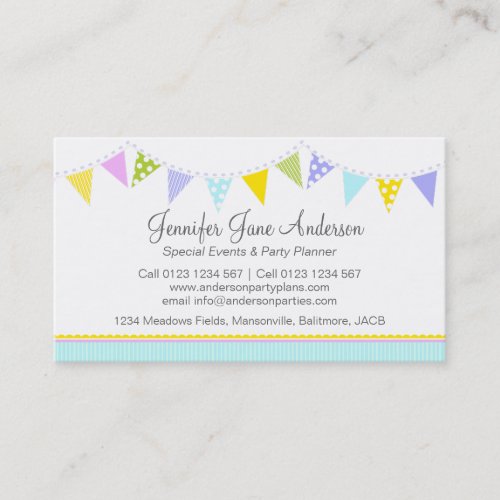 Bunting party events planning business cards