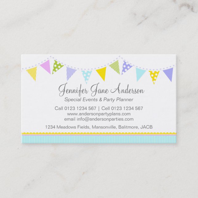 Bunting party events planning business cards (Front)