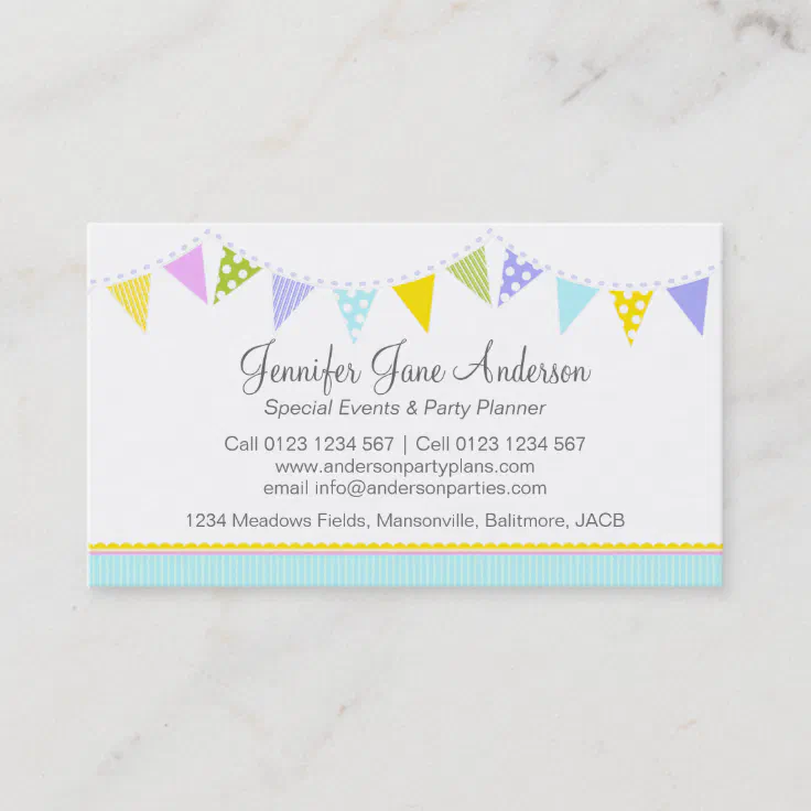 Bunting party events planning business cards | Zazzle