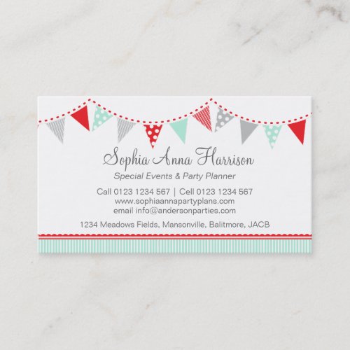 Bunting party events planning business cards