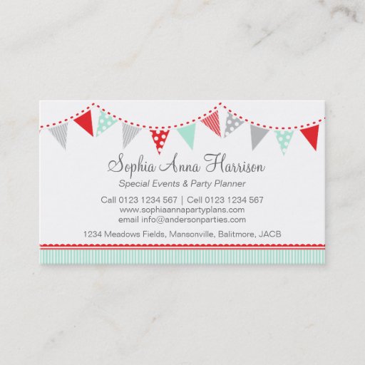 Customizable Bunting party events planning business cards
