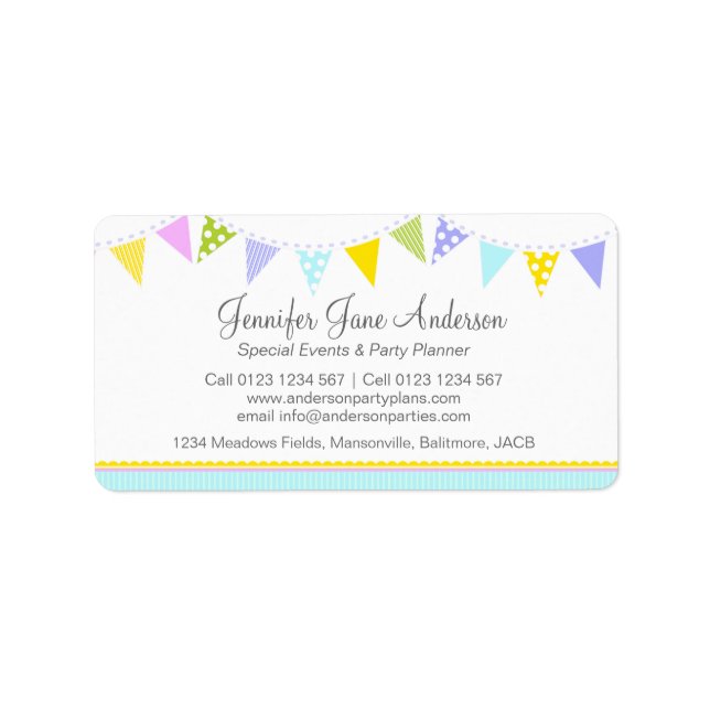 Bunting party events planning return address label (Front)
