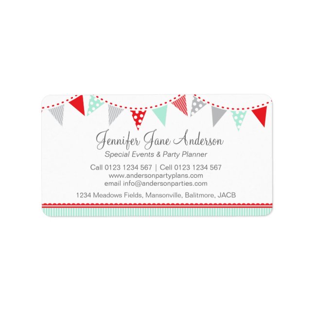 Bunting party events red grey return address label (Front)