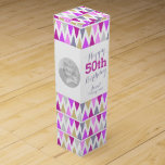 Bunting pattern photo name 50th birthday wine box<br><div class="desc">Bright modern multi-colored triangular bunting flag style wine box. Personalize with your recipients name,  two photos and birthday year. Currently reads happy 50th birthday Janet and their Vintage year. Designed by Sarah Trett.</div>