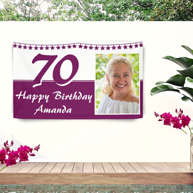 Bunting Stars Photo 70th Birthday Party  Banner (Creator Uploaded)
