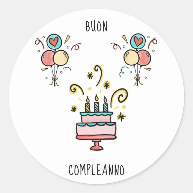 Buon Compleanno | Happy Birthday Classic Round Sticker (Front)