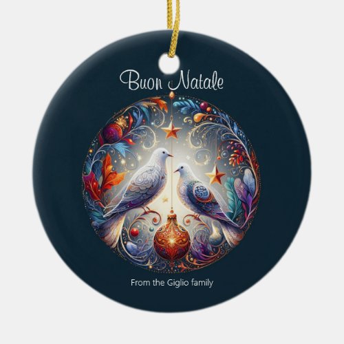 Buon Natale 2 doves Italian Christmas Party  Ceramic Ornament