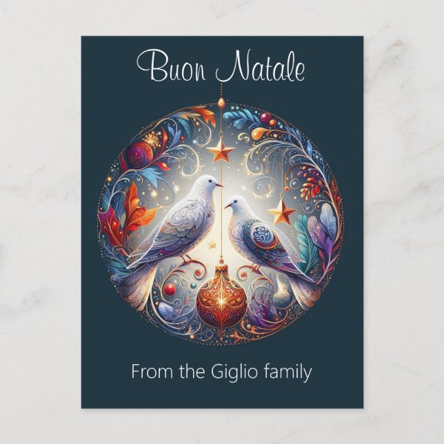 Buon Natale 2 doves Italian Christmas Party  Postcard (Front)