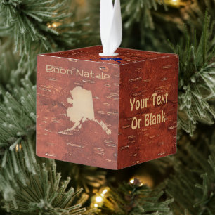 Buon Natale - Alaska On Inner Birch Bark Cube Ornament