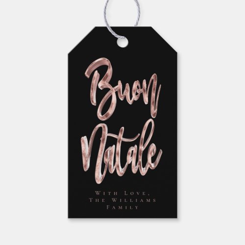 Buon Natale Black and Rose Gold Italian Christmas Gift Tags