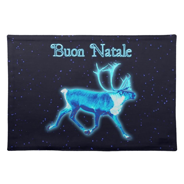 Buon Natale - Blue Caribou (Reindeer) Cloth Placemat (Front)