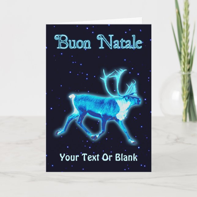 Buon Natale - Blue Caribou (Reindeer) Holiday Card (Front)