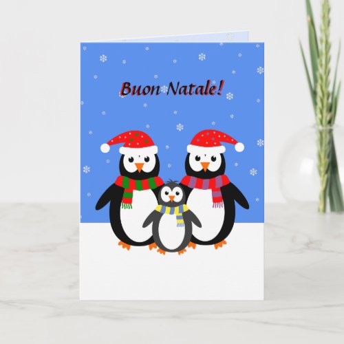 Buon natale christmas cute penguins italian holiday card