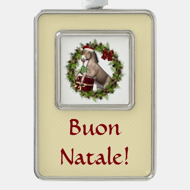 Buon Natale Christmas Donkey Framed Ornament (Front)