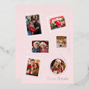 Buon Natale Doodle Frame Multi Photo Foil Holiday Card