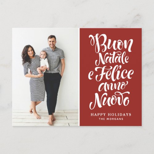 Buon Natale e Felice Anno Nuovo Red Photo Holiday Postcard