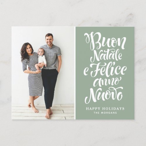 Buon Natale e Felice Anno Nuovo Sage Green Photo Holiday Postcard