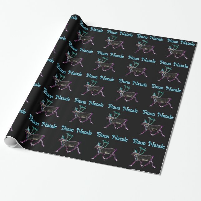 Buon Natale - Electric Caribou Wrapping Paper (Unrolled)