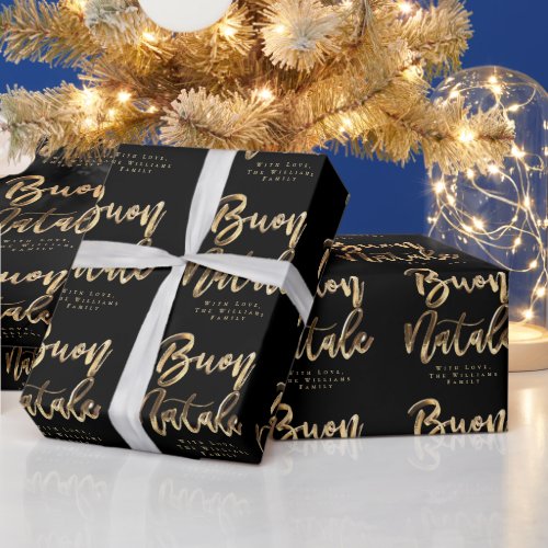 Buon Natale Elegant Black Gold Script Italian Wrapping Paper