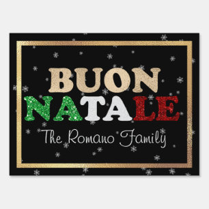 Buon Natale Family Name Italian Christmas on Black Sign