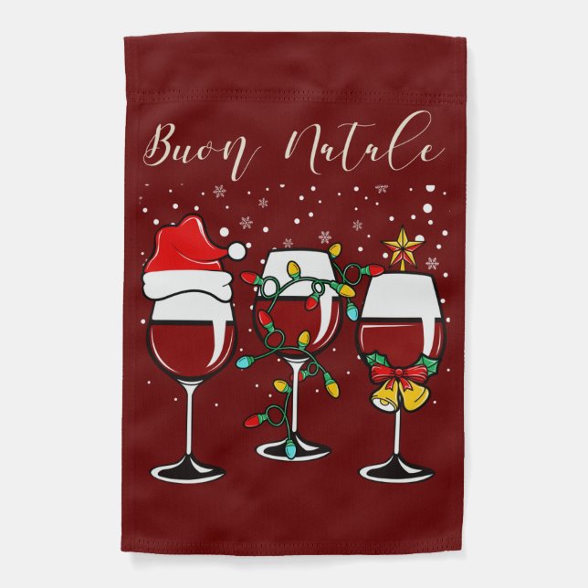 Buon Natale Festive Wine Glass Italian Christmas Garden Flag (Front)