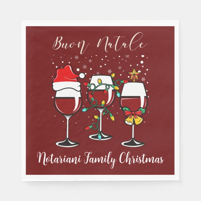 Buon Natale Festive Wine Glass Italian Christmas Napkins (Front)