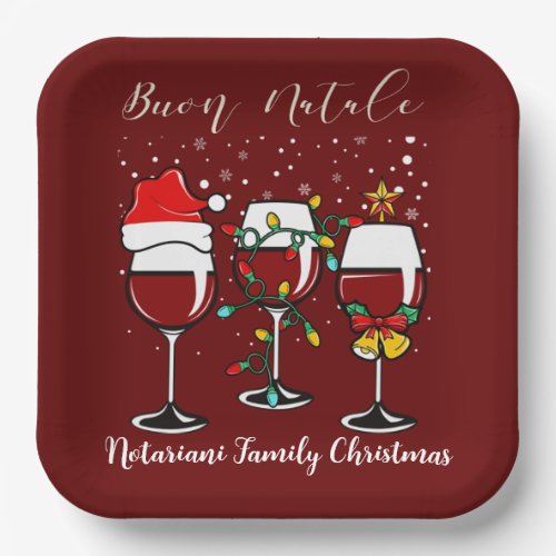 Buon Natale Festive Wine Glass Italian Christmas  Paper Plates