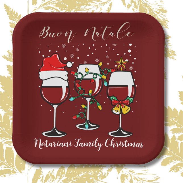 Buon Natale Festive Wine Glass Italian Christmas  Paper Plates (Creator Uploaded)