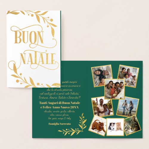 Buon Natale Gold Berries Green Photo Collage Foil Card