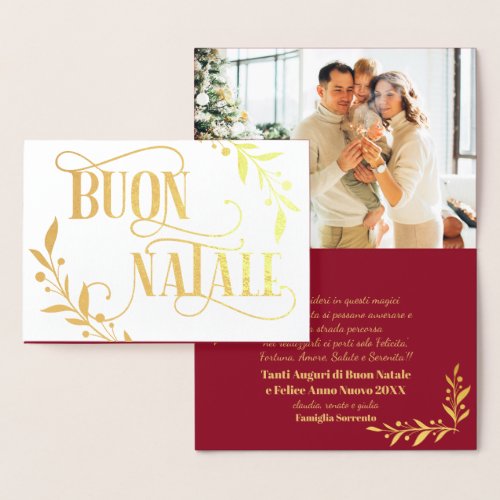 Buon Natale Gold Berries Red Family Photo Foil Card