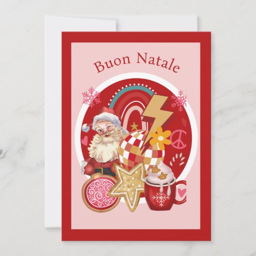 Buon Natale Groovy Santa Merry Christmas Holiday Card