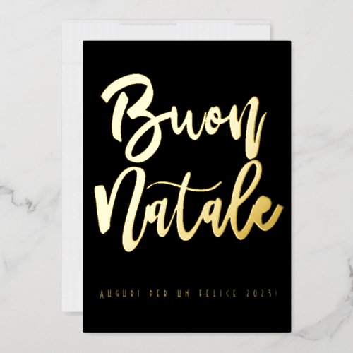 Buon Natale Happy 2023 Elegant Black Gold Italian Foil Holiday Card
