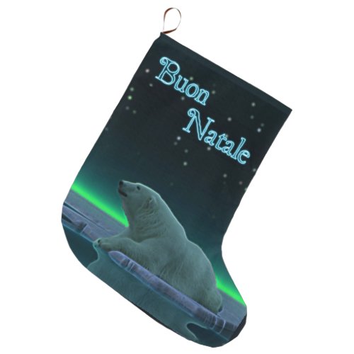 Buon Natale _ Ice Edge Polar Bear Large Christmas Stocking