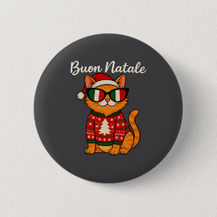 Buon Natale Italian Cat Christmas, Italy Pride Hol Button