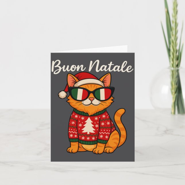 Buon Natale Italian Cat Christmas, Italy Pride Hol Card (Front)
