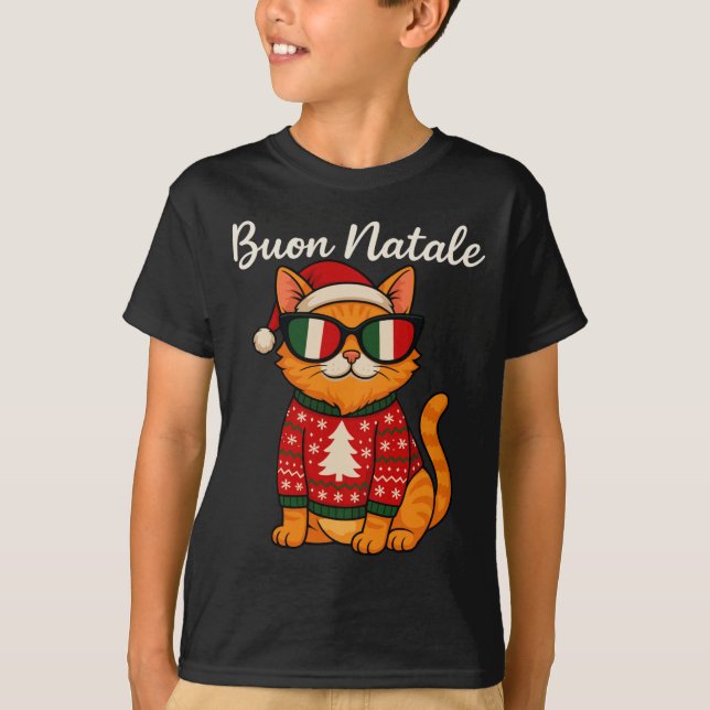 Buon Natale Italian Cat Christmas, Italy Pride Hol T-Shirt (Front)
