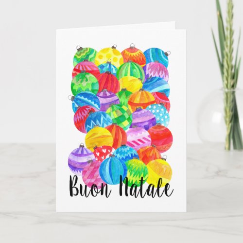 Buon Natale Italian Christmas baubles watercolor Holiday Card