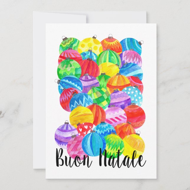 Buon Natale Italian Christmas baubles, watercolor Invitation (Front)