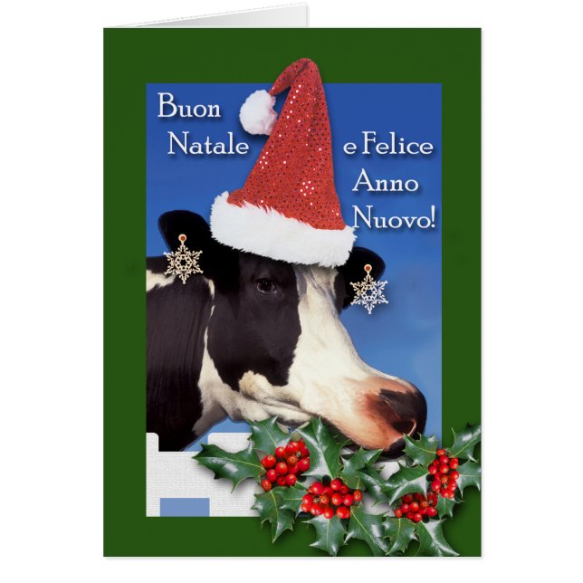 Buon Natale, Italian Christmas, Cow with Santa Hat (Front)