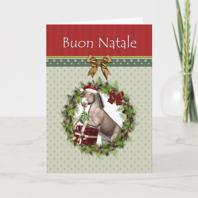 Buon Natale Italian Christmas Donkey Holiday Card (Front)