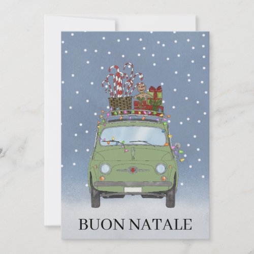 Buon Natale Italian  Christmas Green Fiat 500  Holiday Card