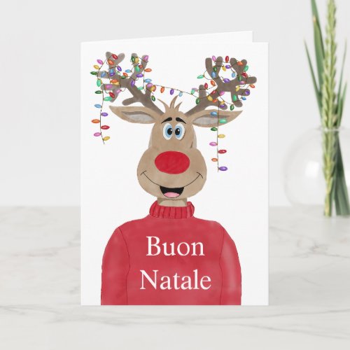 Buon Natale Italian Christmas Lights Reindeer Holiday Card