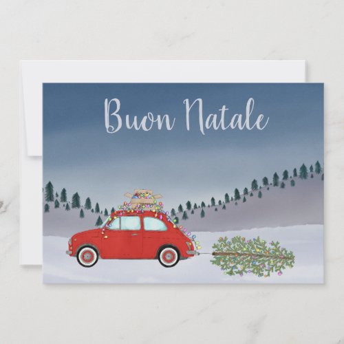 Buon Natale Italian  Christmas Red Fiat 500  Holiday Card
