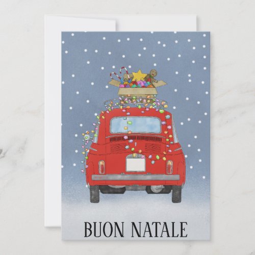 Buon Natale Italian  Christmas red Fiat 500  Holiday Card