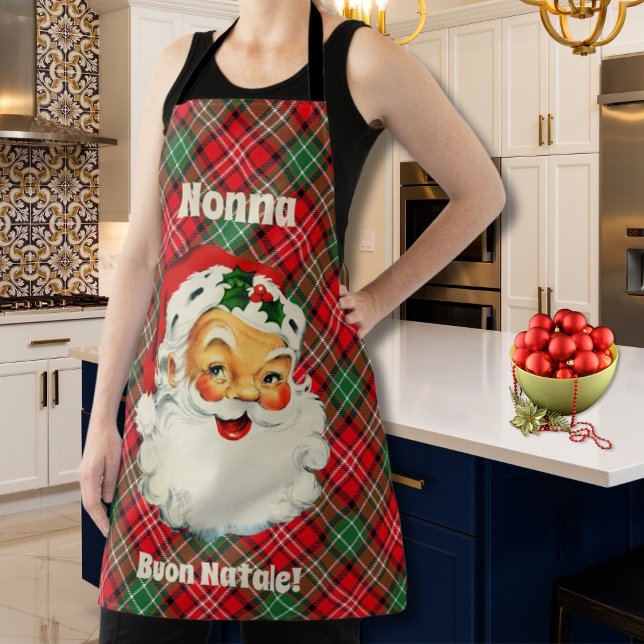 Buon Natale Italian Christmas Santa Plaid Apron (Nonna Custom Italian
Vintage Santa Red Plaid Apron)