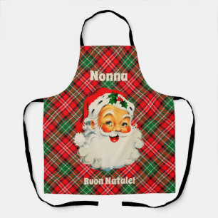 Buon Natale Italian Christmas Santa Plaid Apron