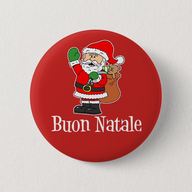 Buon Natale Italian Christmas Santa Red Button (Front)
