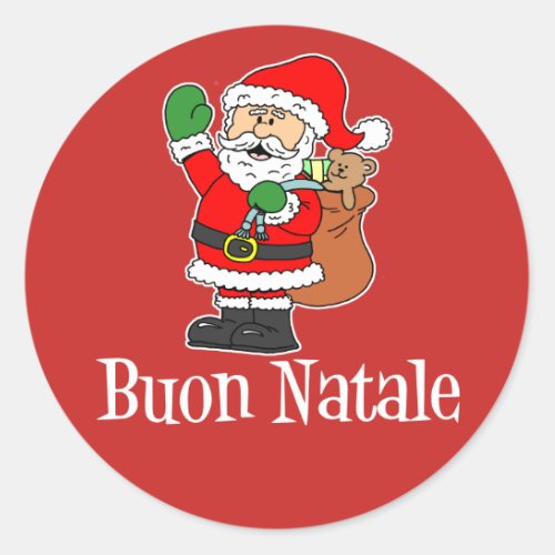 Buon Natale Italian Christmas Santa RED Classic Round Sticker