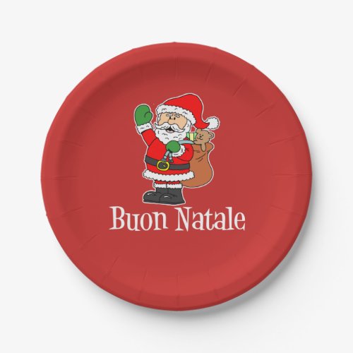 Buon Natale Italian Christmas Santa RED Paper Plates
