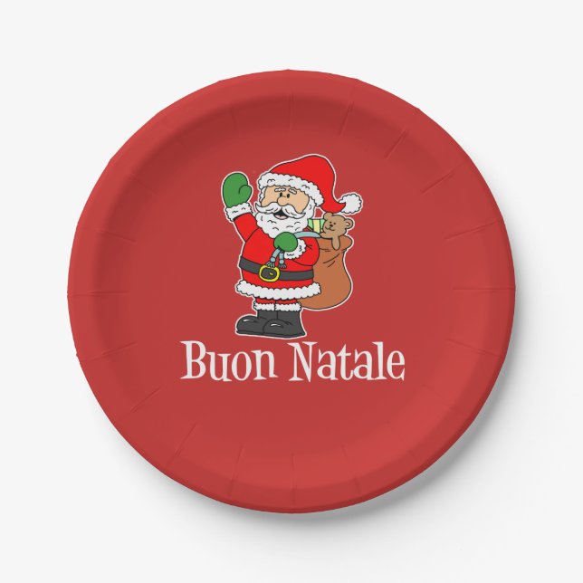 Buon Natale Italian Christmas Santa (RED) Paper Plates (Front)